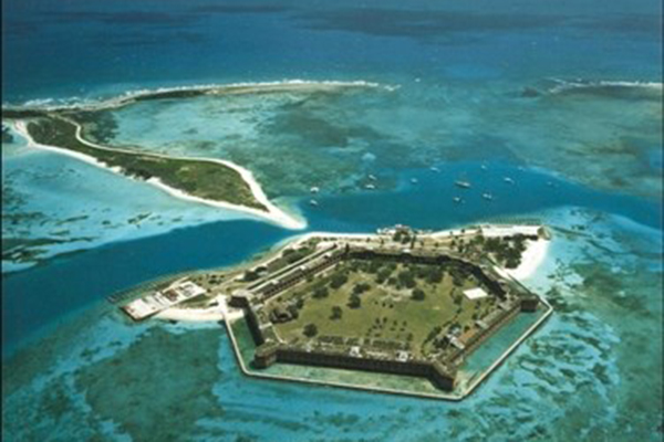 Aerial View of Fort Jefferson on Garden Key and Bush Key in Dry Tortugas National Park. (National Park Service)