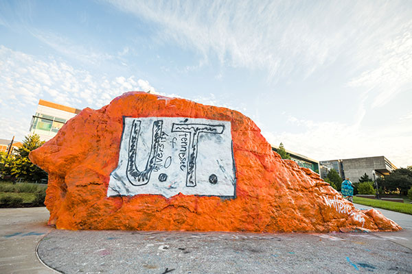 Photo of the Rock with UT t-shirt design painted on