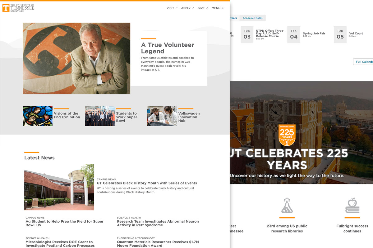 Screenshots of redesigned homepage